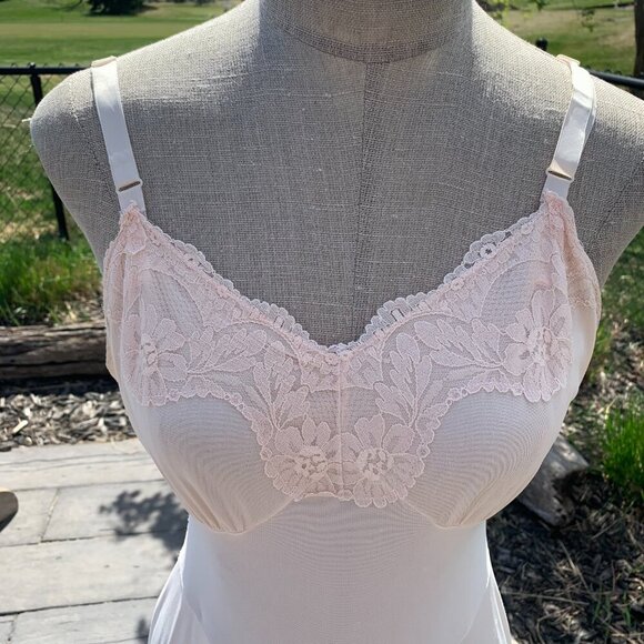 Vintage Babydoll Midi Slip Dress Satin Lace Trim Boho Lingerie - Picture 2 of 16